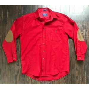 Pendleton Red Wool Shirt Suede Elbow Patches Med